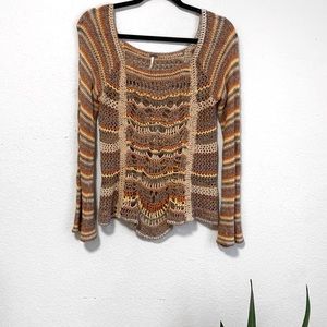 Free People Multicolor Silk Crochet Knit Sweater